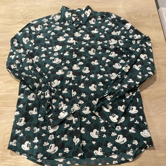 H&M Other - H&M Disney‎ Men Shirt Vintage Mickey Mouse Green Long Sleeve Size Medium